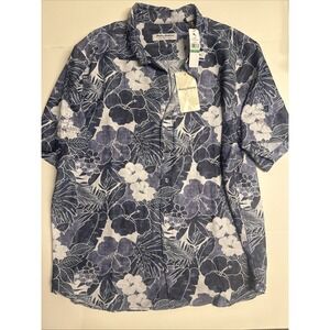Tommy Bahama Coconut Point Playa Flora Camp Shirt NWT Blue Floral  L Event Embro